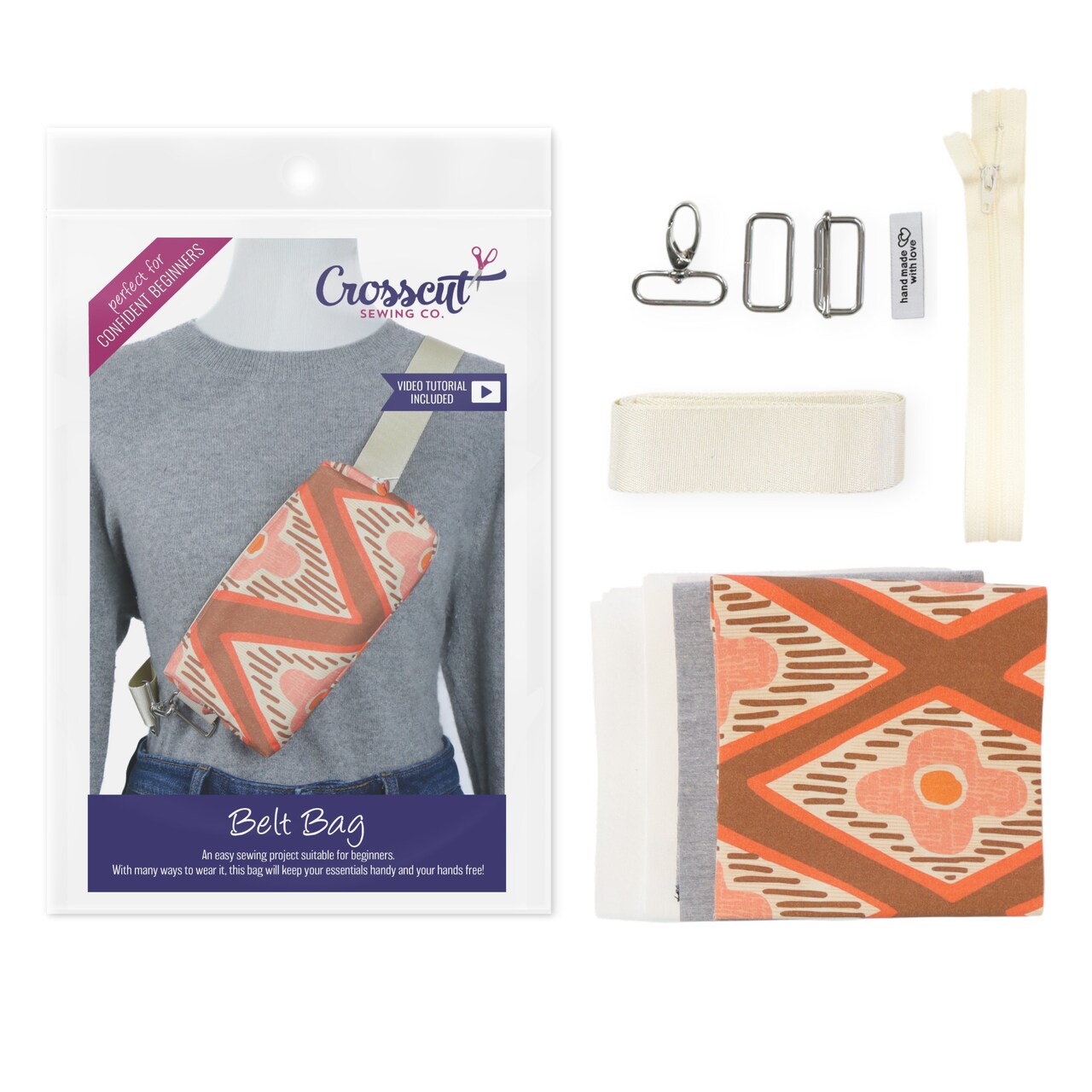 Crosscut Sewing Co.® Belt Bag Sewing Project Kit - Beginner Friendly DIY Sewing Kit